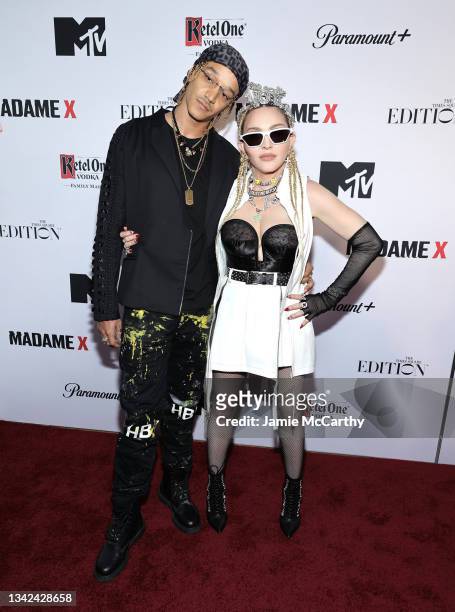 Ahlamalik Williams and Madonna on the carpet ahead of the World Premiere of Madonna’s Madame X, presented by Ketel One Vodka at Paradise Club &...