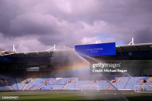 General view of the stadium ahead of the Premier League match between Leicester City and Burnley at The King Power Stadium on September 25, 2021 in...