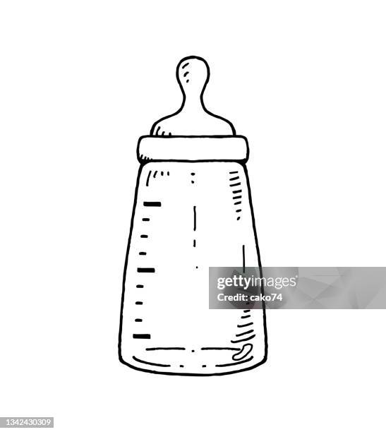 hand drawn baby milk bottle - milk bottle drawing stock illustrations