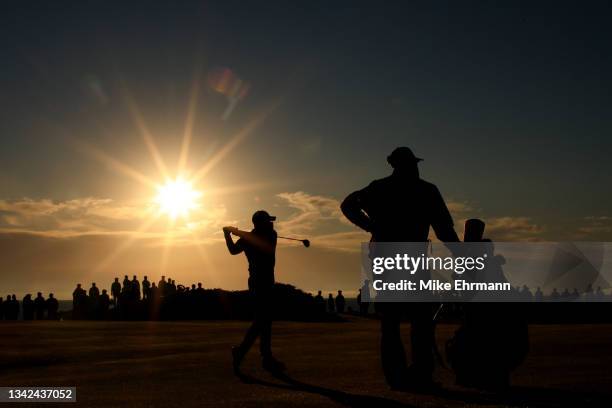 Daniel Berger of team United States plays his shot on the second hole during Saturday Morning Foursome Matches of the 43rd Ryder Cup at Whistling...