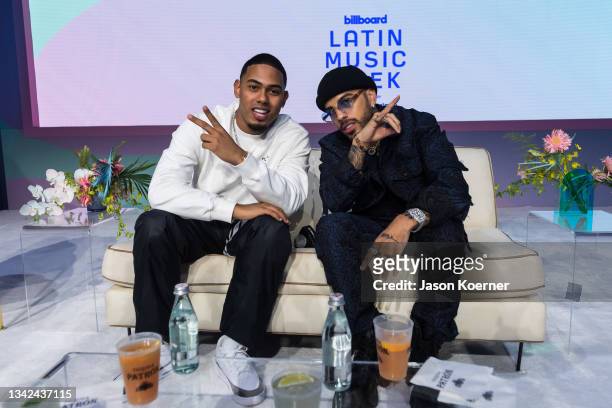 The Billboard Mano a Mano with Myke Towers and Rauw Alejandro during Billboard Latin Music Week 2021 at Faena Forum on September 22, 2021 in Miami...