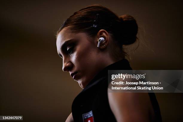 Alexia Paganini of Switzerland prepares in the Ladies Free Skating during the Nebelhorn Trophy at Eissportzentrum on September 25, 2021 in...