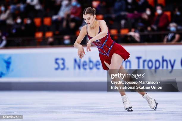 Alexia Paganini of Switzerland competes in the Ladies Free Skating during the Nebelhorn Trophy at Eissportzentrum on September 25, 2021 in...