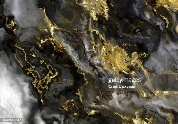 abstract golden waves on white black watercolor marbled distorted textured background - mix photo illustration stock-fotos und bilder