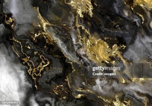 abstract golden waves on white black watercolor marbled distorted textured background - gold abstract stock pictures, royalty-free photos & images