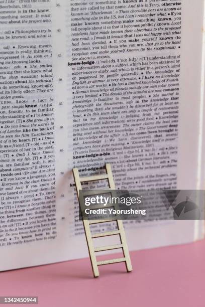 concept photo: ladder up for learning new knowledge with english dictionary - page livre photos et images de collection