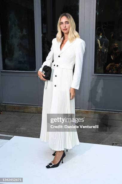 Candela Pelizza is seen on the front row of the Philosophy Di Lorenzo Serafini fashion show during the Milan Fashion Week - Spring / Summer 2022 on...