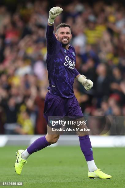 Ben Foster of Watford FC celebrates their side's first goal scored by Ismaila Sarr of Watford FC during the Premier League match between Watford and...