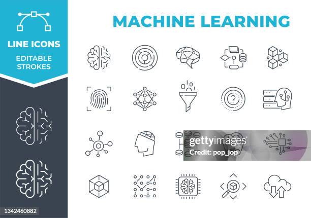 ilustraciones, imágenes clip art, dibujos animados e iconos de stock de aprendizaje automático - iconos de línea. trazo editable. ilustración vectorial de stock - artificial neural network