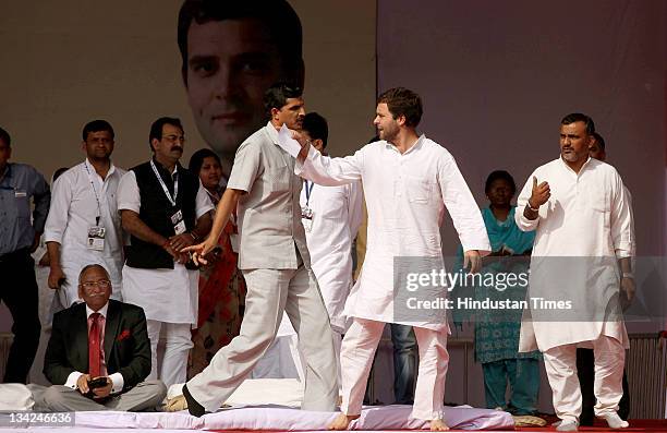 General Secretary Rahul Gandhi along with other young leaders attends the Youth party's national level convention of elected office bearers on...