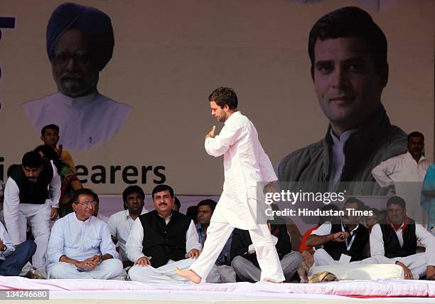 General Secretary Rahul Gandhi addresses the Youth party's national level convention of elected office bearers on November 28, 2011in New Delhi,...