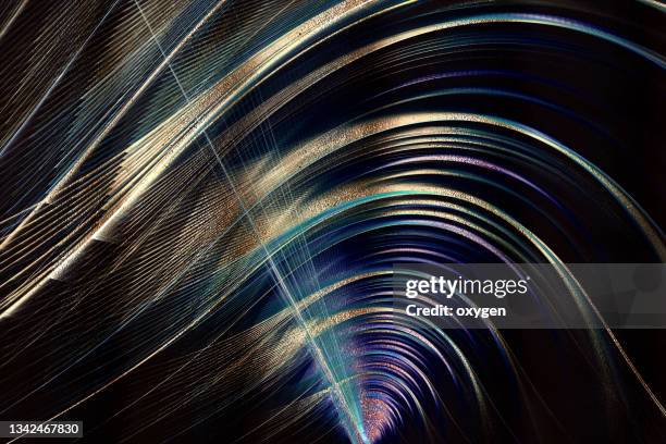 abstract golden waves purple metallic lines on blackbackground. teal magenta gold metallic texture. - beautiful metal stock-fotos und bilder