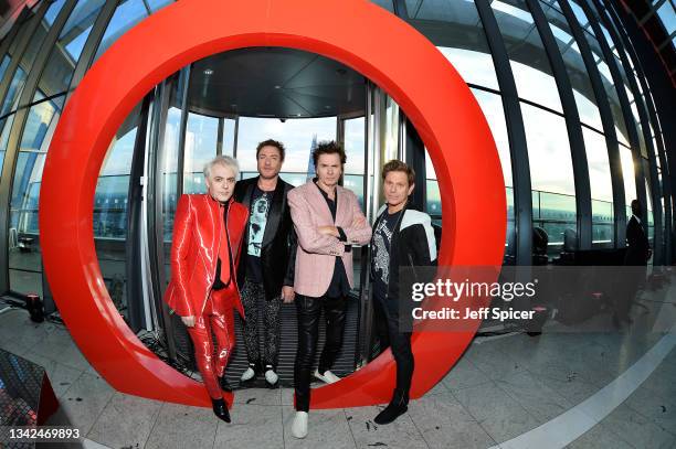Nick Rhodes, Simon Le Bon, John Taylor and Roger Taylor of Duran Duran pose ahead of their performance during Global Citizen Live at Sky Garden on...