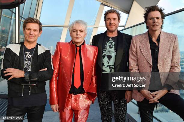 Roger Taylor, Nick Rhodes, Simon Le Bon, and John Taylor of Duran Duran pose ahead of their performance during Global Citizen Live at Sky Garden on...