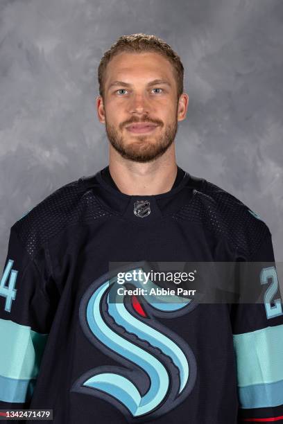 Jamie Oleksiak of the Seattle Kraken poses for his official headshot for the 2021-2022 season on September 22, 2021 at the Kraken Community Iceplex...