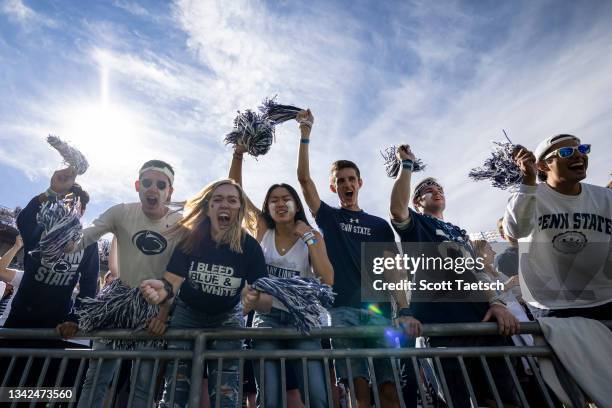 Penn State fans celebrate after a touchdown during the first half of the game between the Penn State Nittany Lions and the Villanova Wildcatsat...