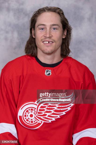 Tyler Bertuzzi of the Detroit Red Wings poses for his official headshot for the 2021-2022 season at Center Ice Arena on September 22, 2021 in...