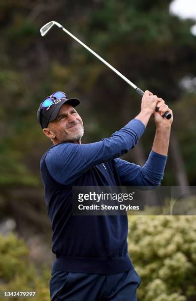 Rocco Mediate of United States hits his tee shot on the fifth hole at Spyglass Hill Golf Course during Round Two of the PURE Insurance Championship...
