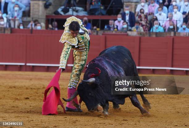 Miguel Angel Pereda, with the muleta to his first bull, in the 7th of abono of the fair of San Miguel 2021, with bulls of Gracigrande, on September...