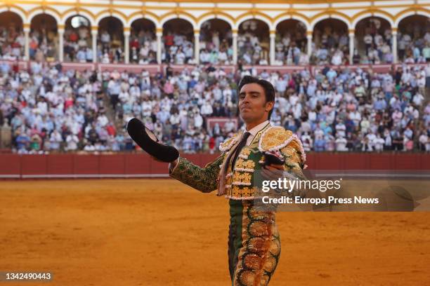 Miguel Angel Pereda, with an ear of his second bull, in the 7th of abono of the fair of San Miguel 2021, with bulls of Gracigrande, on September 25,...