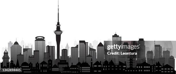 auckland (alle gebäude sind vollständig und beweglich) - auckland stock-grafiken, -clipart, -cartoons und -symbole