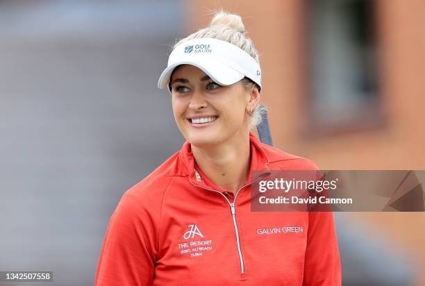 Amy Boulden of Wales waits to play her tee shot on the first hole during the Rose Ladies Series Final at Bearwood Lakes Golf Club on September 25,...