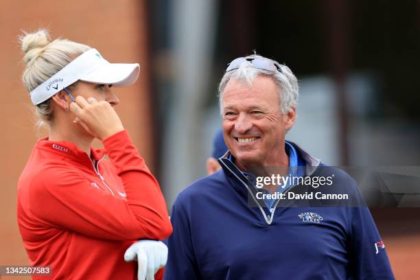 Amy Boulden of Wales waits to play her tee shot on the first hole during the Rose Ladies Series Final at Bearwood Lakes Golf Club on September 25,...