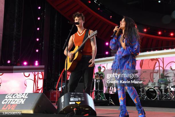 Shawn Mendes and Camila Cabello perform onstage during Global Citizen Live, New York on September 25, 2021 in New York City.