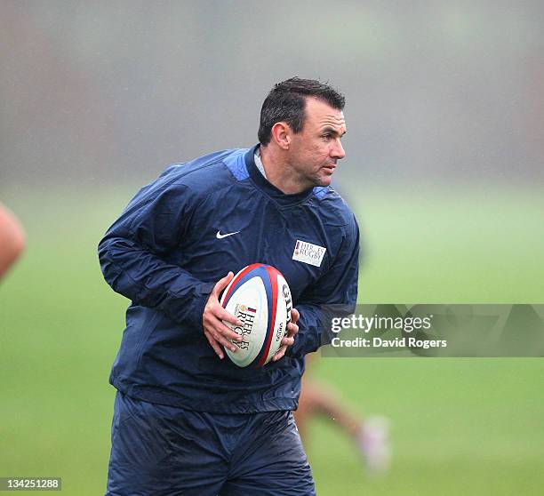 Joe Roff, the former Wallaby, runs with the ball during the Help for Heroes Rugby Challenge Southern Hemisphere training session held at Tedworth...