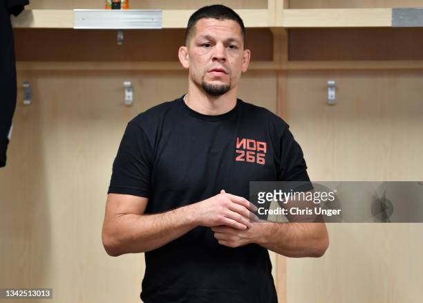 Nate Diaz backstage during the UFC 266 event on September 25, 2021 in Las Vegas, Nevada.