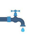 cartoon water tap with falling dropwater