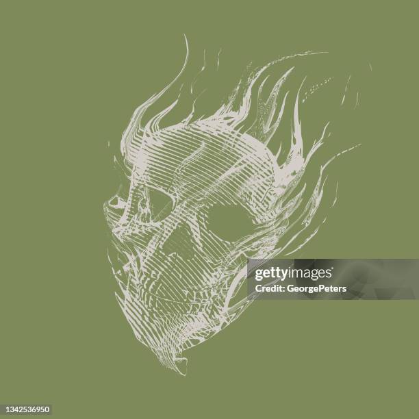 vector engraving of a burning skull - cracker isolated stock illustrations