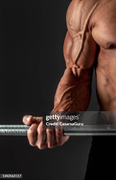 detail of a bodybuilder arm during power lift - vein muscle stock pictures, royalty-free photos & images