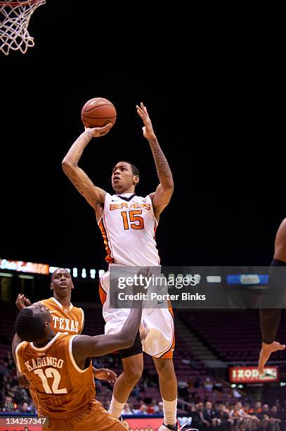 Ticket City Legends Classic: Oregon State Eric Moreland in action, shooting vs Texas Myck Kabongo at Izod Center. East Rutherford, NJ CREDIT: Porter...