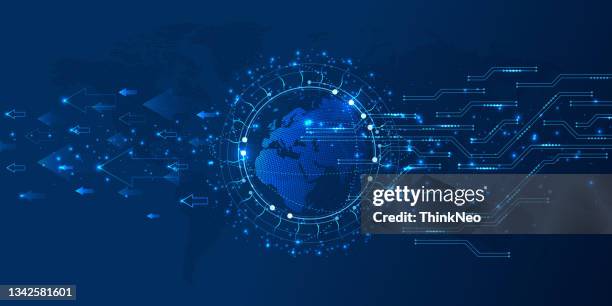 bildbanksillustrationer, clip art samt tecknat material och ikoner med global network connection. world map asia continent point line worldwide information technology dat exchange business. - electrical engineering wallpaper