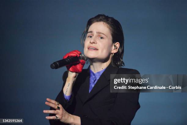 Christine and the Queens performs on stage during the Global Citizen Live, Paris on September 25, 2021 in Paris, France.