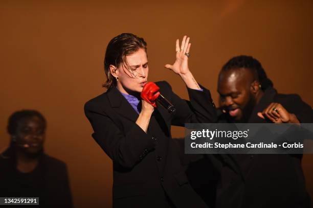 Christine and the Queens performs on stage during the Global Citizen Live, Paris on September 25, 2021 in Paris, France.