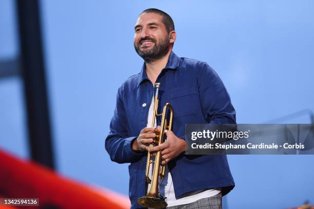 Ibrahim Maalouf performs on stage during the Global Citizen Live, Paris on September 25, 2021 in Paris, France.