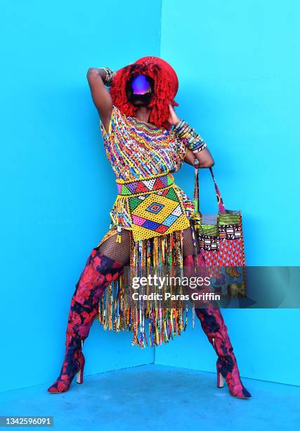 An attendee poses for a photo during day 1 of 2021 AfroPunk Atlanta at Atlantic Station Pinnacle on September 25, 2021 in Atlanta, Georgia.