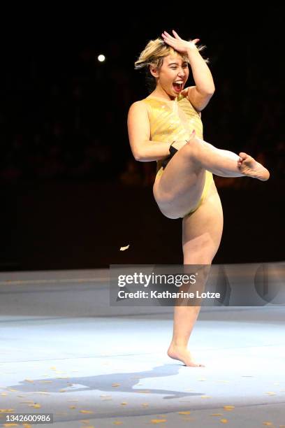 Katelyn Ohashi performs during the Gold Over America Tour at Staples Center on September 25, 2021 in Los Angeles, California.