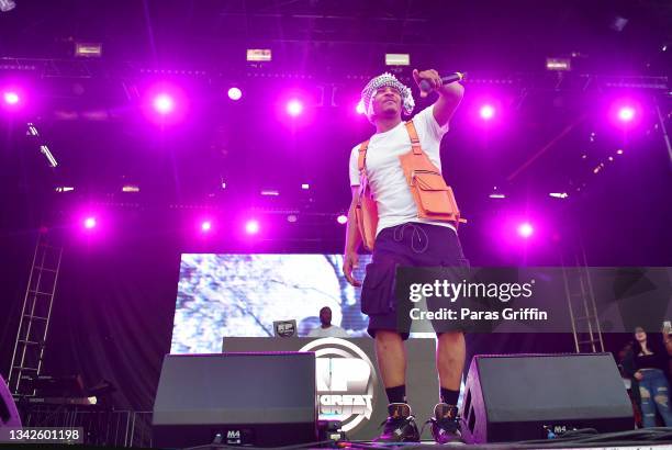 Rapper T.I. Performs onstage during day 1 of 2021 AfroPunk Atlanta at Atlantic Station Pinnacle on September 25, 2021 in Atlanta, Georgia.