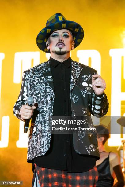 Boy George of Culture Club performs during Playground Festival 2021 at Rouken Glen Park on September 25, 2021 in Glasgow, Scotland.