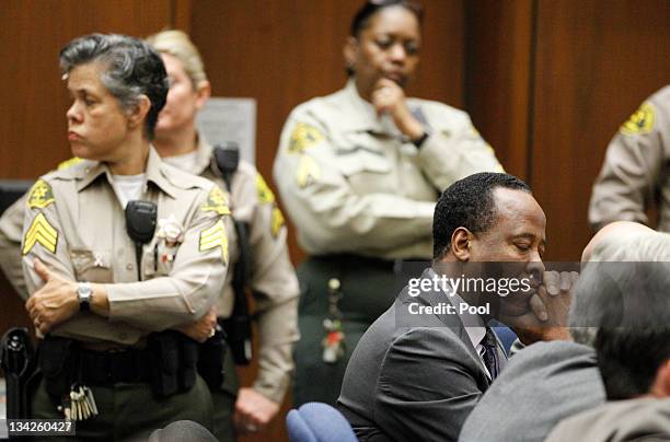 Dr. Conrad Murray closes his eyes after he is sentenced for the involuntary manslaughter of singer Michael Jackson at the Los Angeles Superior Court...