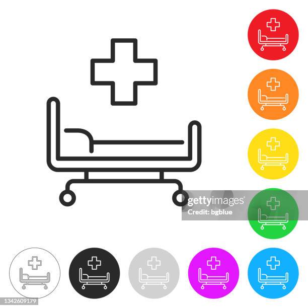 ilustraciones, imágenes clip art, dibujos animados e iconos de stock de cama de hospital. iconos planos en botones en diferentes colores - sección hospitalaria