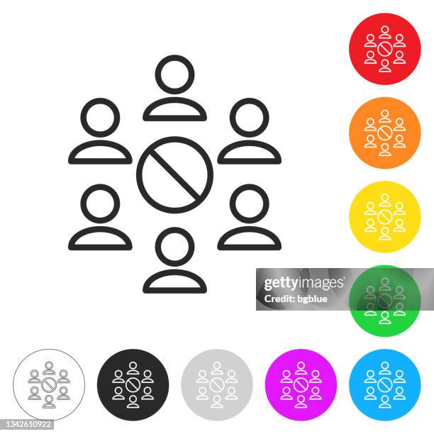 no gathering - avoid crowds. flat icons on buttons in different colors - avoiding danger stock illustrations