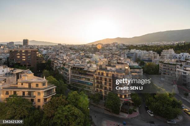 athens city skyline at dusk, greece - marble hill house stock pictures, royalty-free photos & images