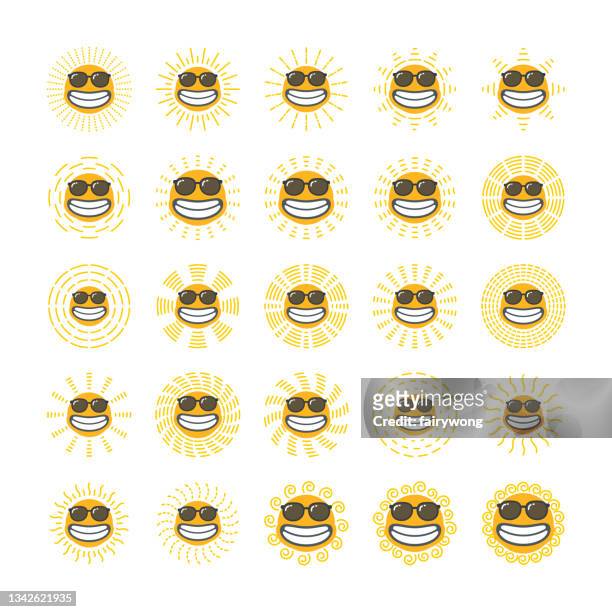 happy funny smiley sun - sunglasses emoji stock illustrations
