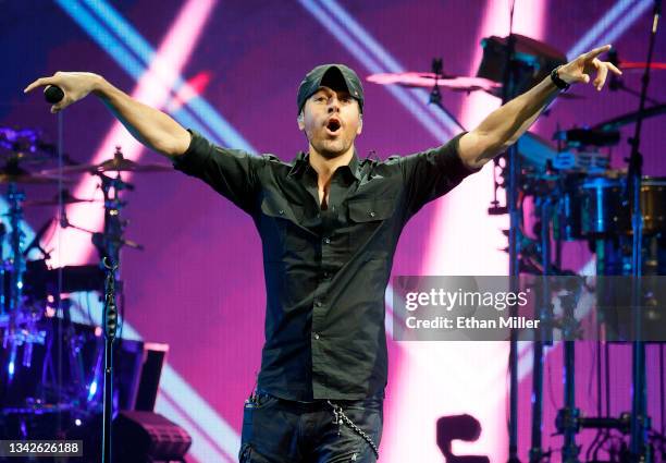 Singer/songwriter Enrique Iglesias performs on opening night of the Enrique Iglesias and Ricky Martin Live in Concert tour at MGM Grand Garden Arena...