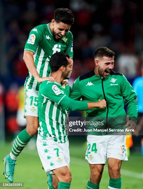 Juan Miguel Jimenez 'Juanmi' of Real Betis Balompie celebrates after scoring his team's third goal during the La Liga Santander match between CA...