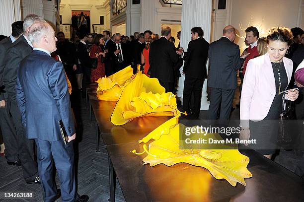 General view of the atmosphere at the VIP Opening of the Halcyon Gallery's New Bond Street location, featuring an exhibition by renowned glass artist...